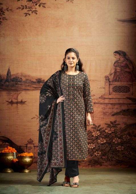 KALKI VOL-5 SERIES 121 BY RADHIKA AZARA DESIGNER DISCHARGE PRINT AND EMBROIDERY WORK JAM SATIN SUITS ARE AVAILABLE AT WHOLESALE PRICE