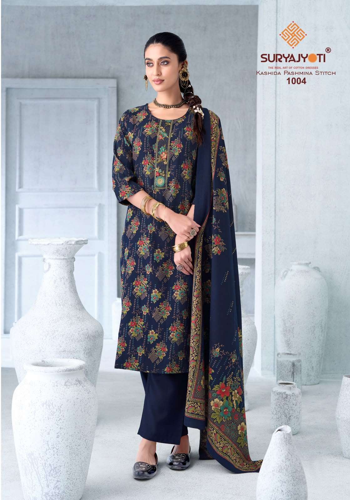 KASHIDA PASHMINA STITCH VOL-1 SERIES 1001 TO 1008 BY SURYAJYOTI DESIGNER DISCHARGE FOIL PRINT AND EMBROIDERY WORK PASHMINA READYMADE SUITS ARE AVAILABLE AT WHOLESALE PRICE 