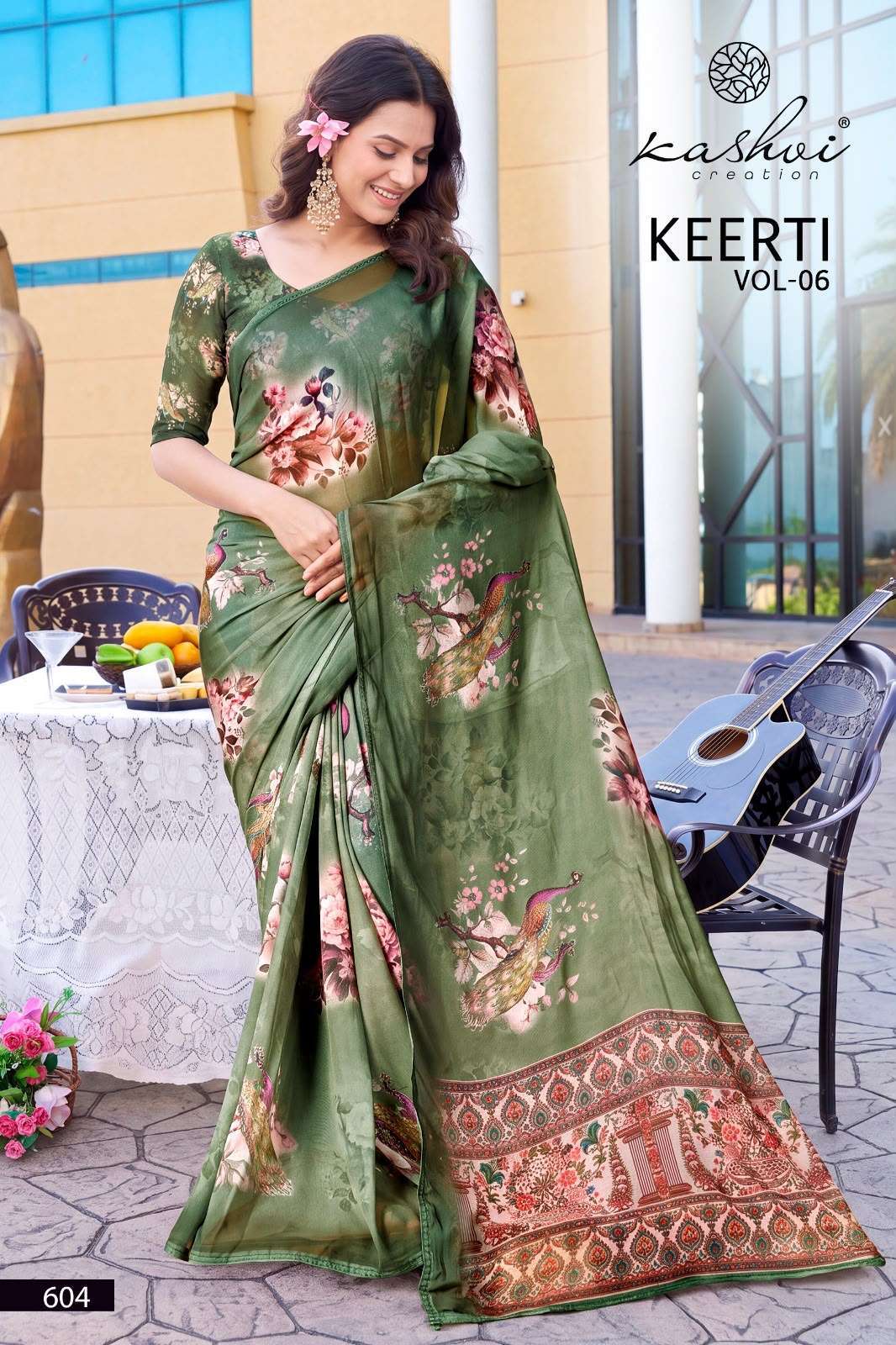 KEERTI VOL-6 SERIES 601 TO 608 SAREE BY KASHVI DESIGNER DIGIRAL PRINTED AND WORK RAAGA SAREE ARE AVAILABLE AT WHOLESALE PRICE