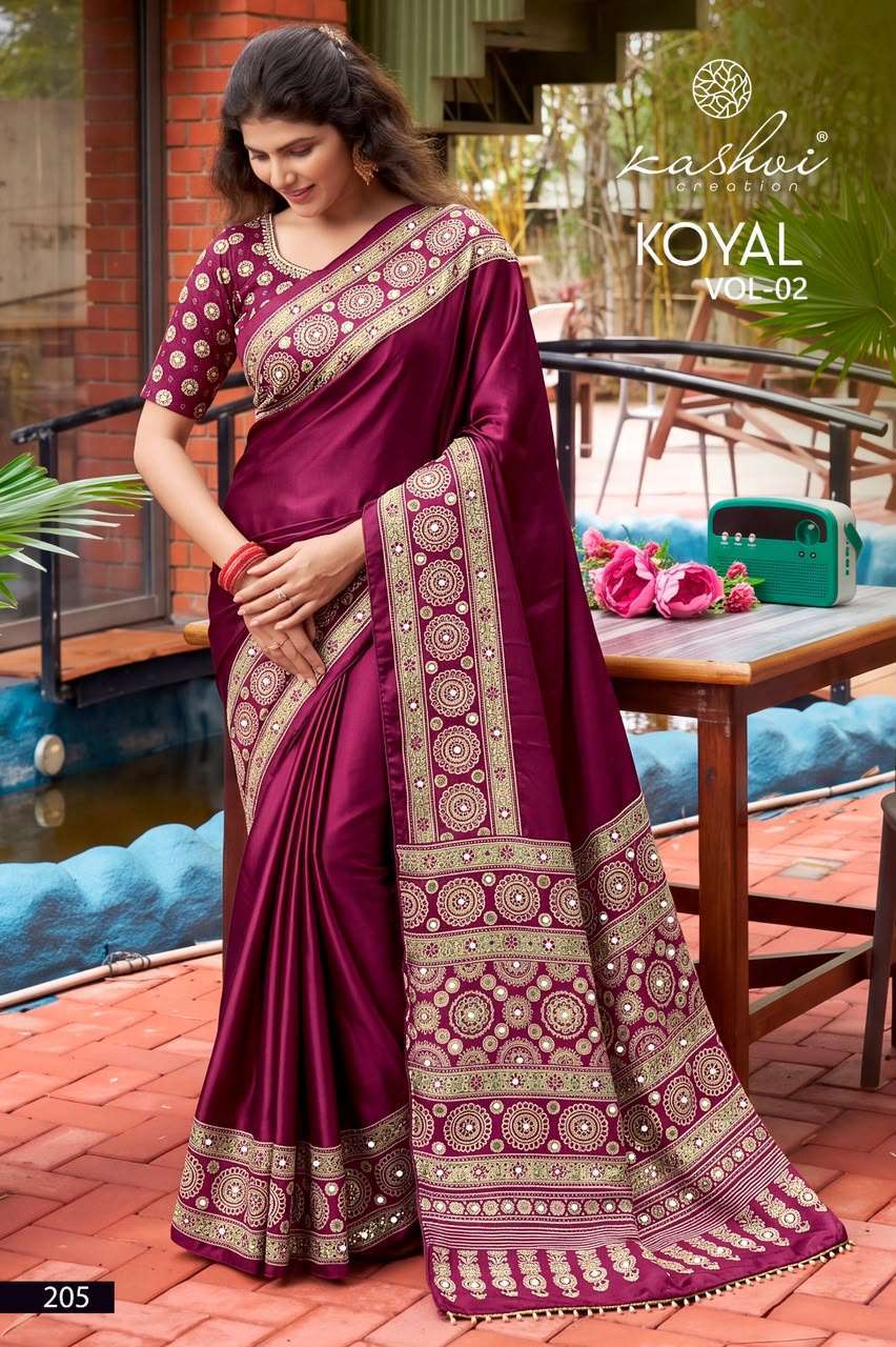 KOYAL VOL-2 SERIES 201 TO 208 SAREE BY KASHVI DESIGNER MIRROR WORK JAPAN SATIN SAREE ARE AVAILABLE AT WHOLESALE PRICE 