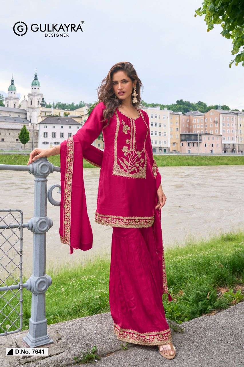 LAVANYA SERIES 7639 TO 7642 BY GULKAYRA DESIGNER EMBROIDERY WORK SILK READYMADE SUIT ARE AVAILABLE AT WHOLESALE PRICE 