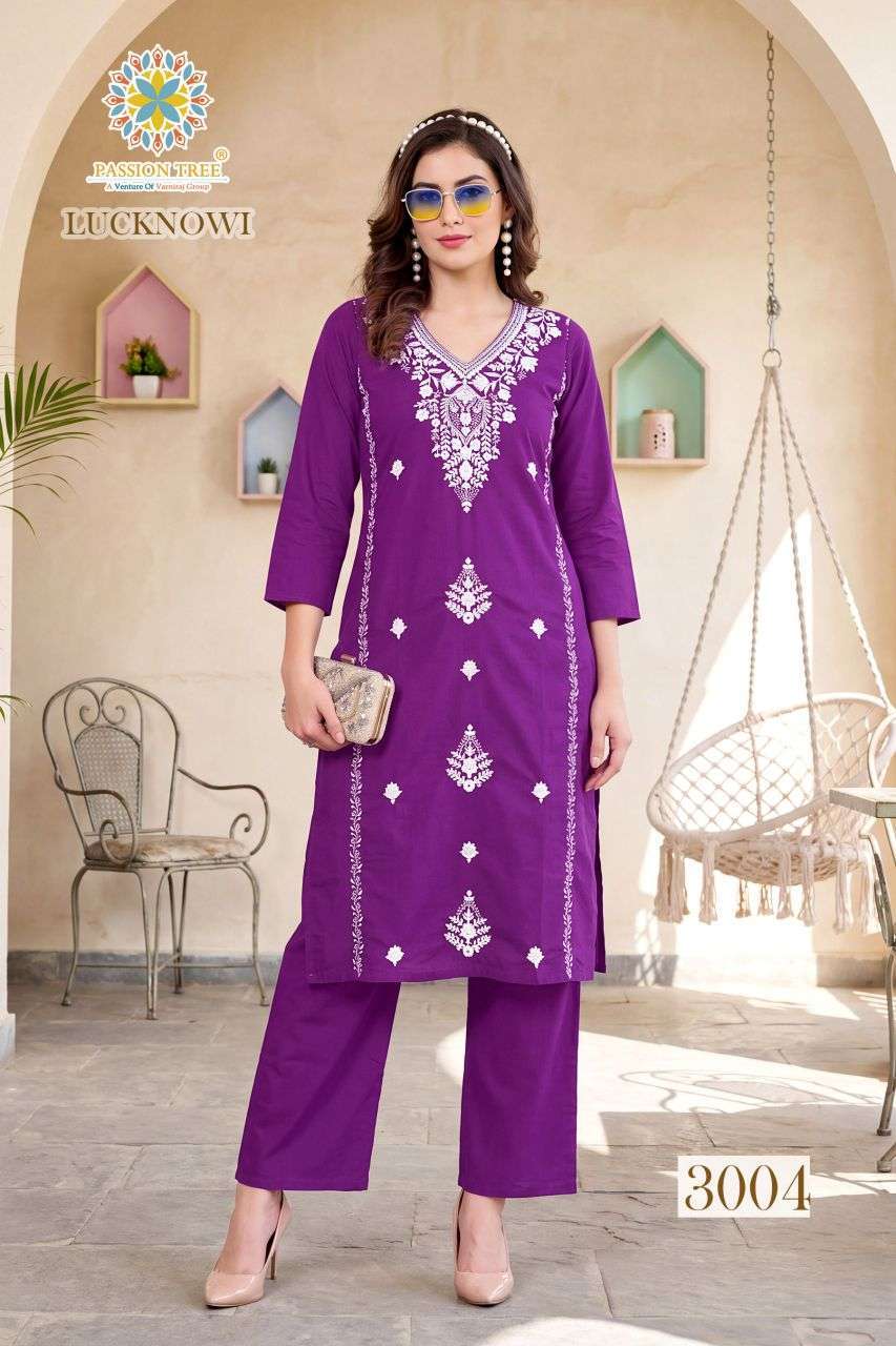 LUCKNOWI VOL-3 SERIES 3001 TO 3006 BY PASSION TREE DESIGNER LUCKNOWI EMBROIDERY WORK COTTON DHABU KURTI WITH BOTTOM ARE AVAILABLE AT WHOLESALE PRICE