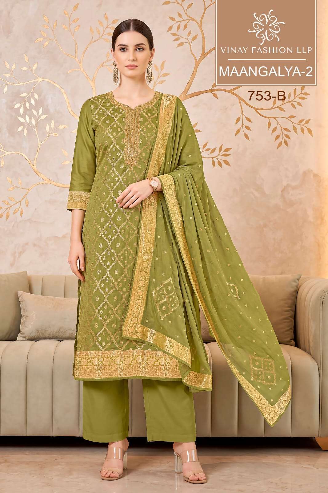MAANGALYA VOL-2 SERIES 753 BY VINAY DESIGNER HAND WORK CHINON JACQUARD SUITS ARE AVAILABLE AT WHOLESALE PRICE