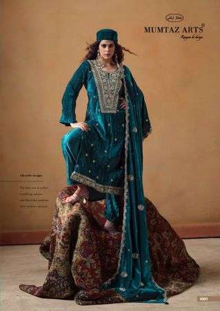 MAHARANI SERIES 1001 TO 1004 BY MUMTAZ ARTS DESIGNER EMBROIDERY WORK CRUSH VELVET SUITS ARE AVAILABLE AT WHOLESALE PRICE
