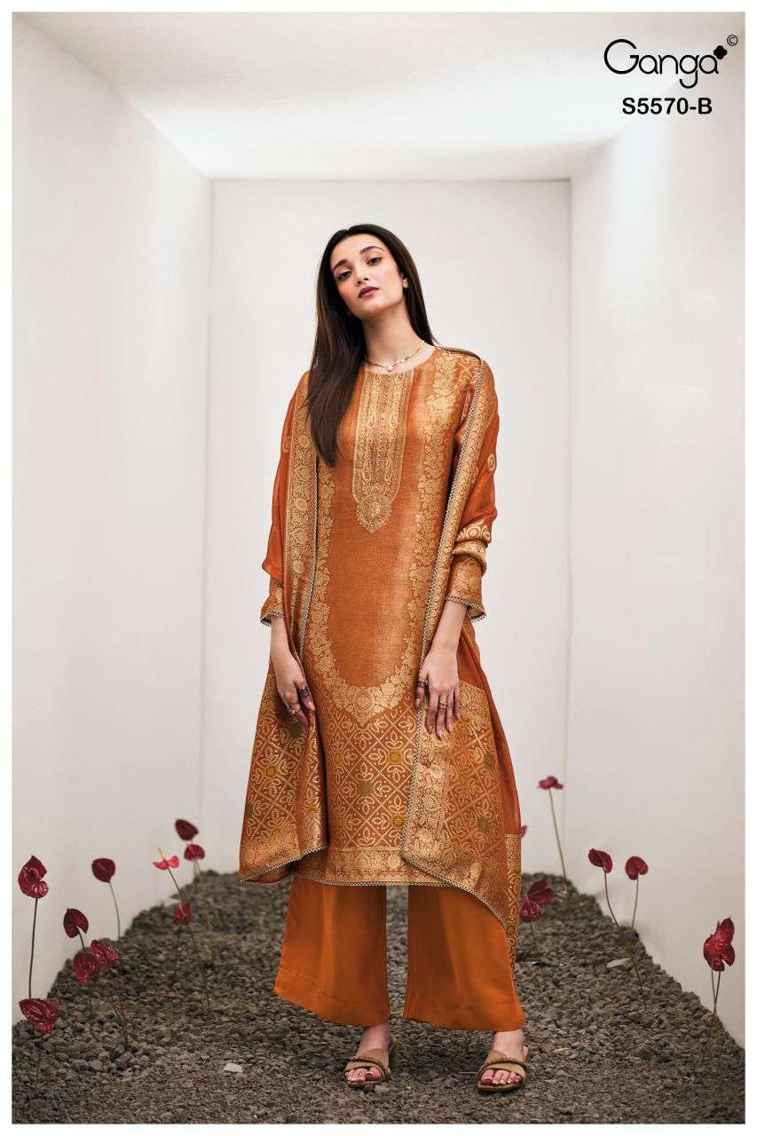 MAIRYA SERIES 5570 BY GANGA DESIGNER EMBROIDERY AND HAND WORK BEMBERG SILK JACQUARD SUITS ARE AVAILABLE AT WHOLESALE PRICE