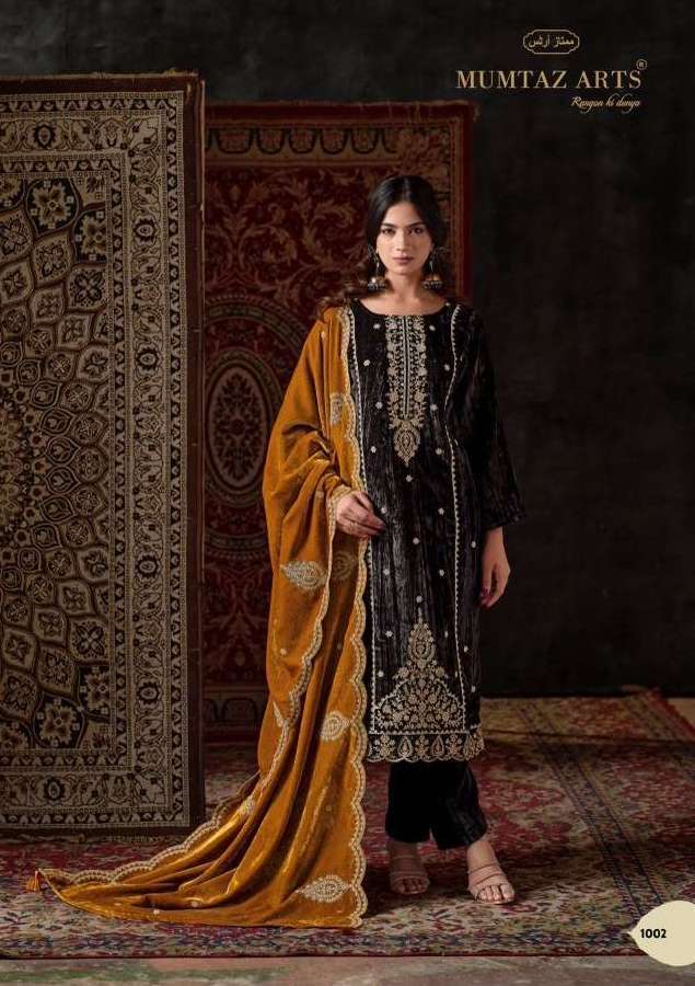 MALIKA E NOOR SERIES 1001 TO 1005 BY MUMTAZ ARTS DESIGNER SEQUENCE AND EMBROIDERY WORK CRUSH VELVET SUITS ARE AVAILABLE AT WHOLESALE PRICE