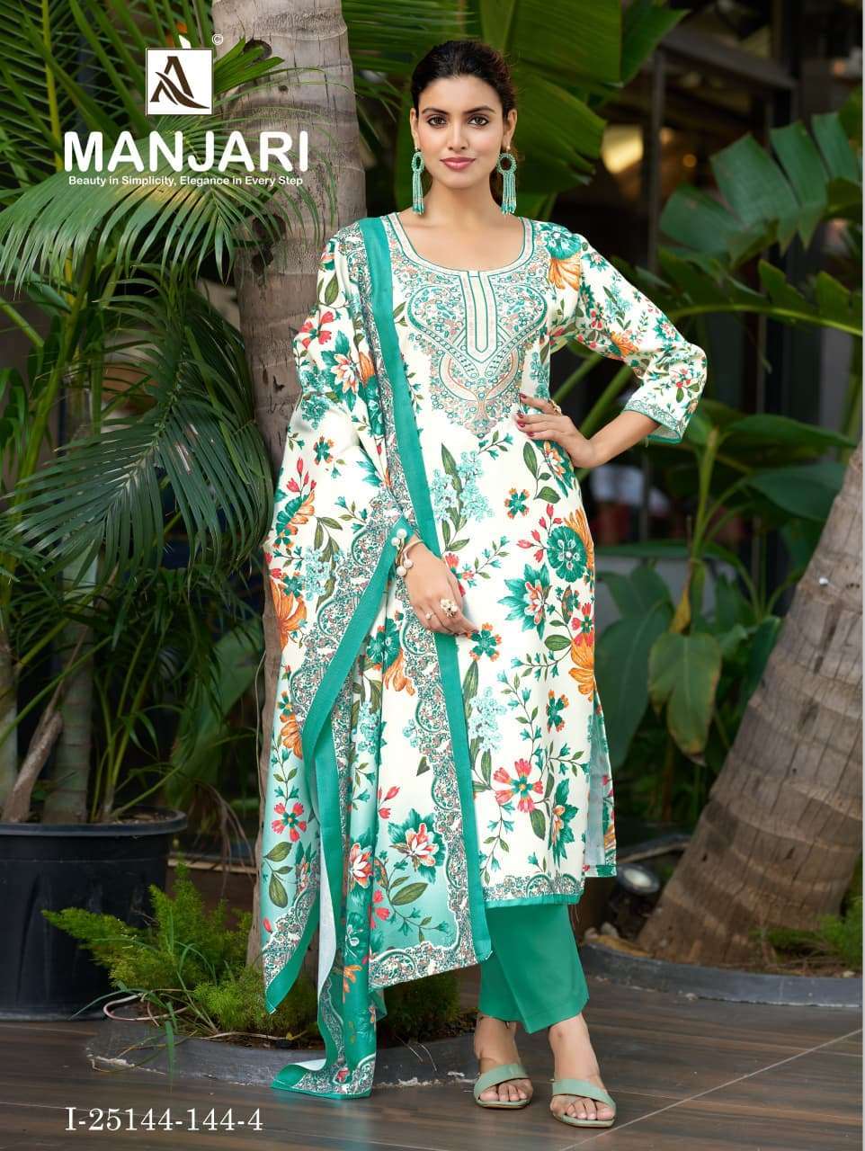 MANJARI SERIES 25144 BY ALOK SUITS DESIGNER DIGITAL PRINTED AND WORK VISCOSE PASHMINA SUITS ARE AVAILABLE AT WHOLESALE PRICE