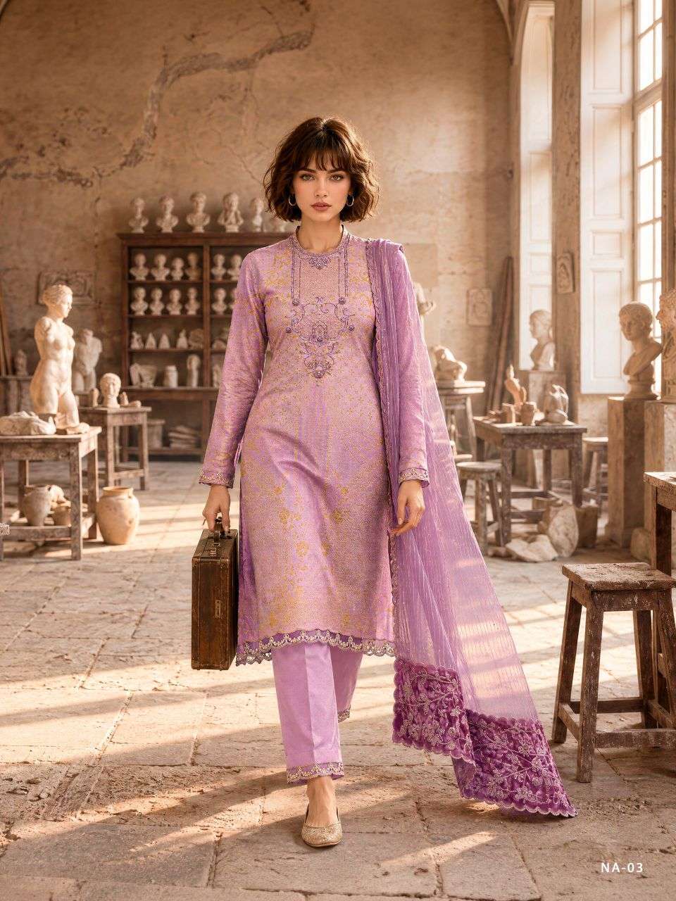 NAOMIE SERIES 01 TO 04 BY VARSHA DESIGNER ZARDOSI AND BEADS HAND WORK VISCOSE KINKHAB WOVEN SUITS ARE AVAILABLE AT WHOLESALE PRICE 