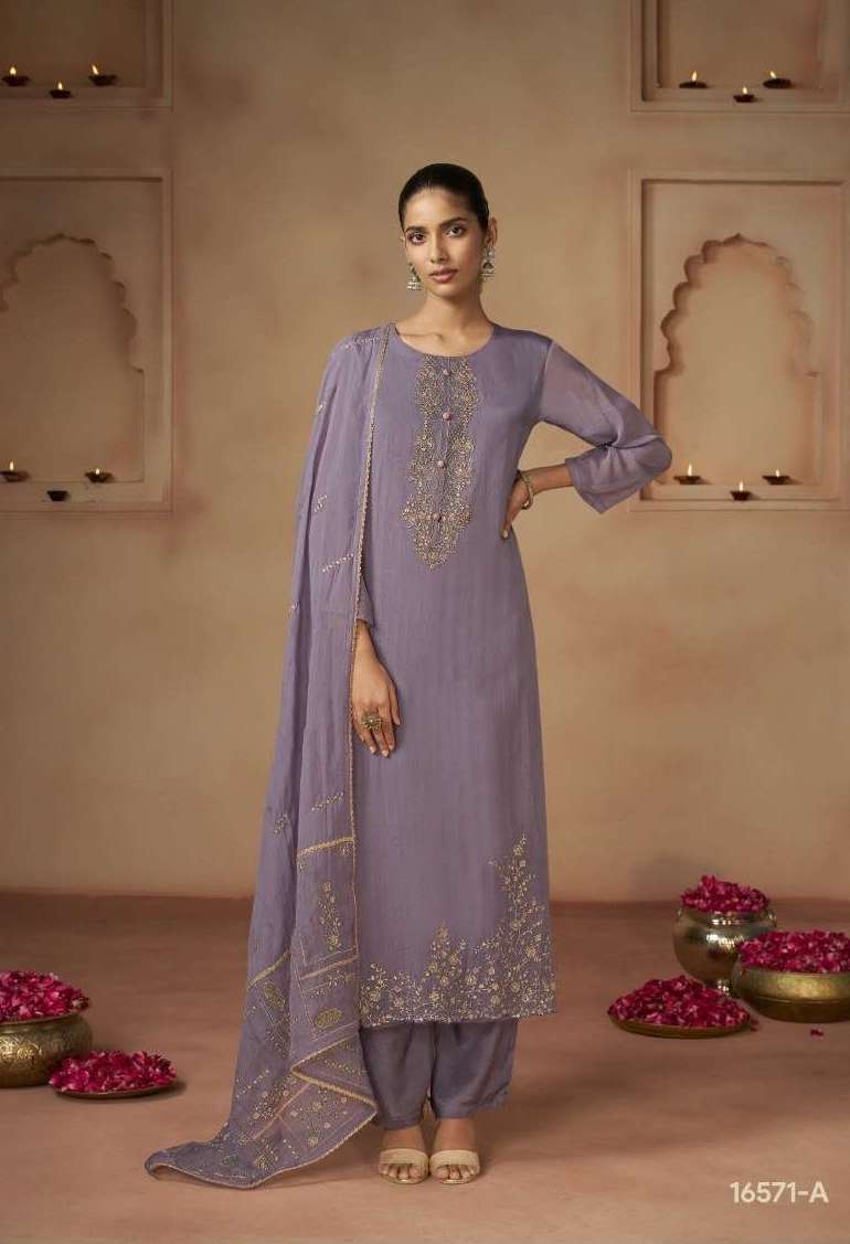 NIYAZ SERIES 16571 BY OMTEX DESIGNER EMBROIDERY WORK ORGANZA SUITS ARE AVAILABLE AT WHOLESALE PRICE