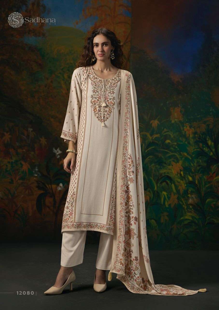 NOOR SERIES 12079 TO 12084 BY SADHANA DESIGNER DIGITAL PRINTED AND KHATLI WORK VISCOSE PASHMINA SUITS ARE AVAILABLE AT WHOLESALE PRICE