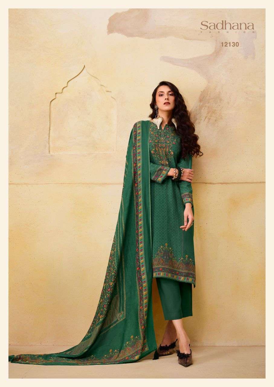 OLIVIA VOL-3 SERIES 12127 TO 12132 BY SADHANA DESIGNER DIGITAL PRINTED AND KHATLI WORK VISCOSE PASHMINA SUITS ARE AVAILABLE AT WHOLESALE PRICE