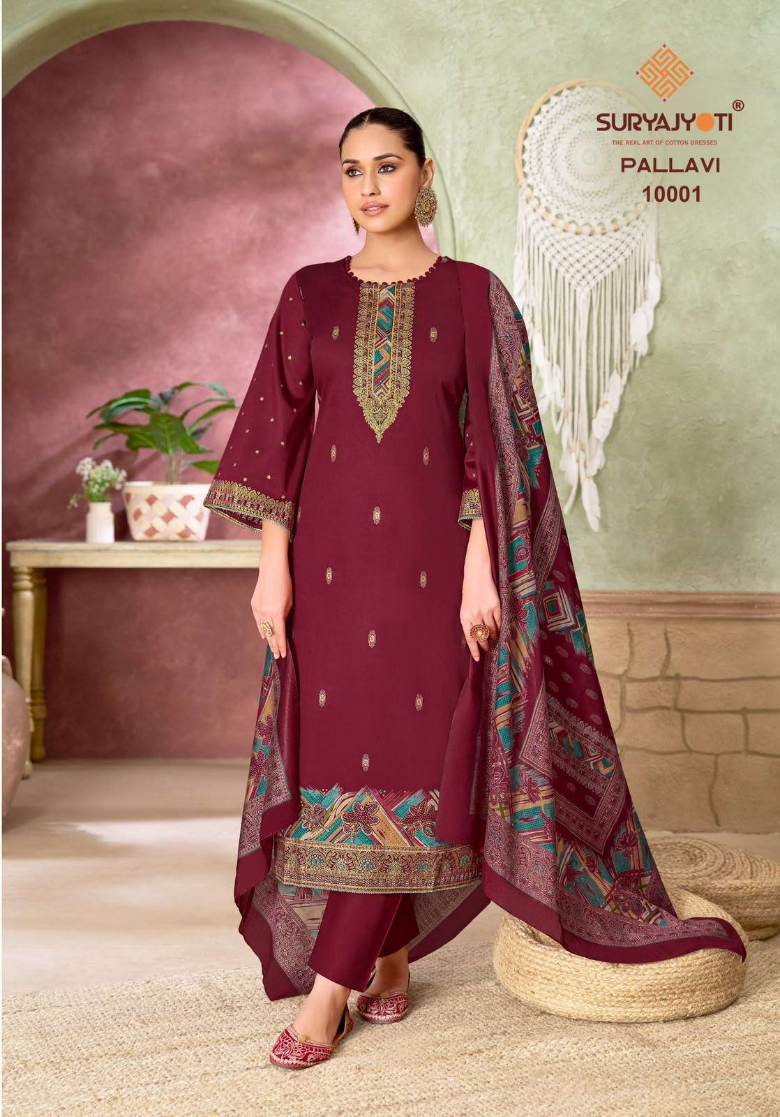 PALLAVI VOL-10 SERIES 10001 TO 10006 BY SURYAJYOTI DESIGNER DISCHARGE AND GOLD FOIL PRINTED AND WORK JAM SATIN SUITS ARE AVAILABLE AT WHOLESALE PRICE