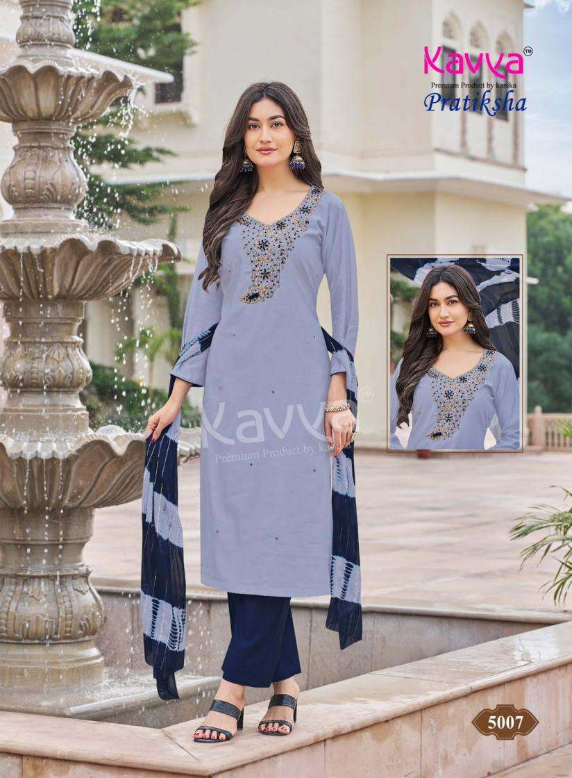 PRATIKSHA VOL-5 SERIES 5001 TO 5010 BY KAVYA DESIGNER HAND WORK VATICAN DYED TOP WITH BOTTOM AND DUPATTA ARE AVAILABLE AT WHOLESALE PRICE