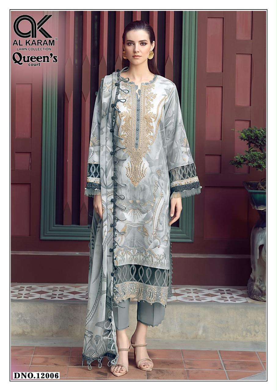 QUEENS COURT VOL-12 SERIES 12001 TO 12006 BY AL KARAM DESIGNER PRINTED CAMBRIC PAKISTANI STYLE SUITS ARE AVAILABLE AT WHOLESALE PRICE