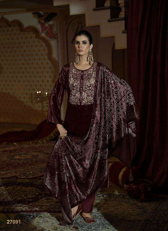 RANG E ROOH SERIES 27091 TO 27094 BY IBIZA DESIGNER BEADS WORK VISCOSE VELVET SUITS ARE AVAILABLE AT WHOLESALE PRICE 