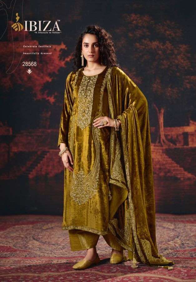RANG MAHAL SERIES 28565 TO 28568 BY IBIZA DESIGNER EMBROIDERY AND HAND WORK VISCOSE VELVET SUITS ARE AVAILABLE AT WHOLESALE PRICE