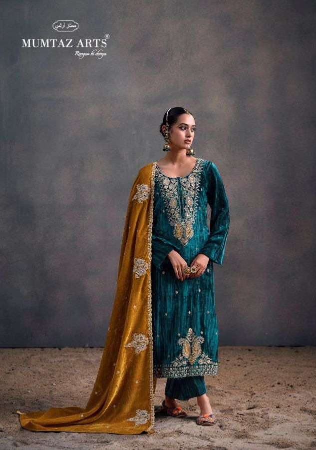 RANGREZA SERIES 1001 TO 1005 BY MUMTAZ ARTS DESIGNER THREAD AND EMBROIDERY WORK VELVET CRUSH SUIT ARE AVAILABLE AT WHOLESALE PRICE