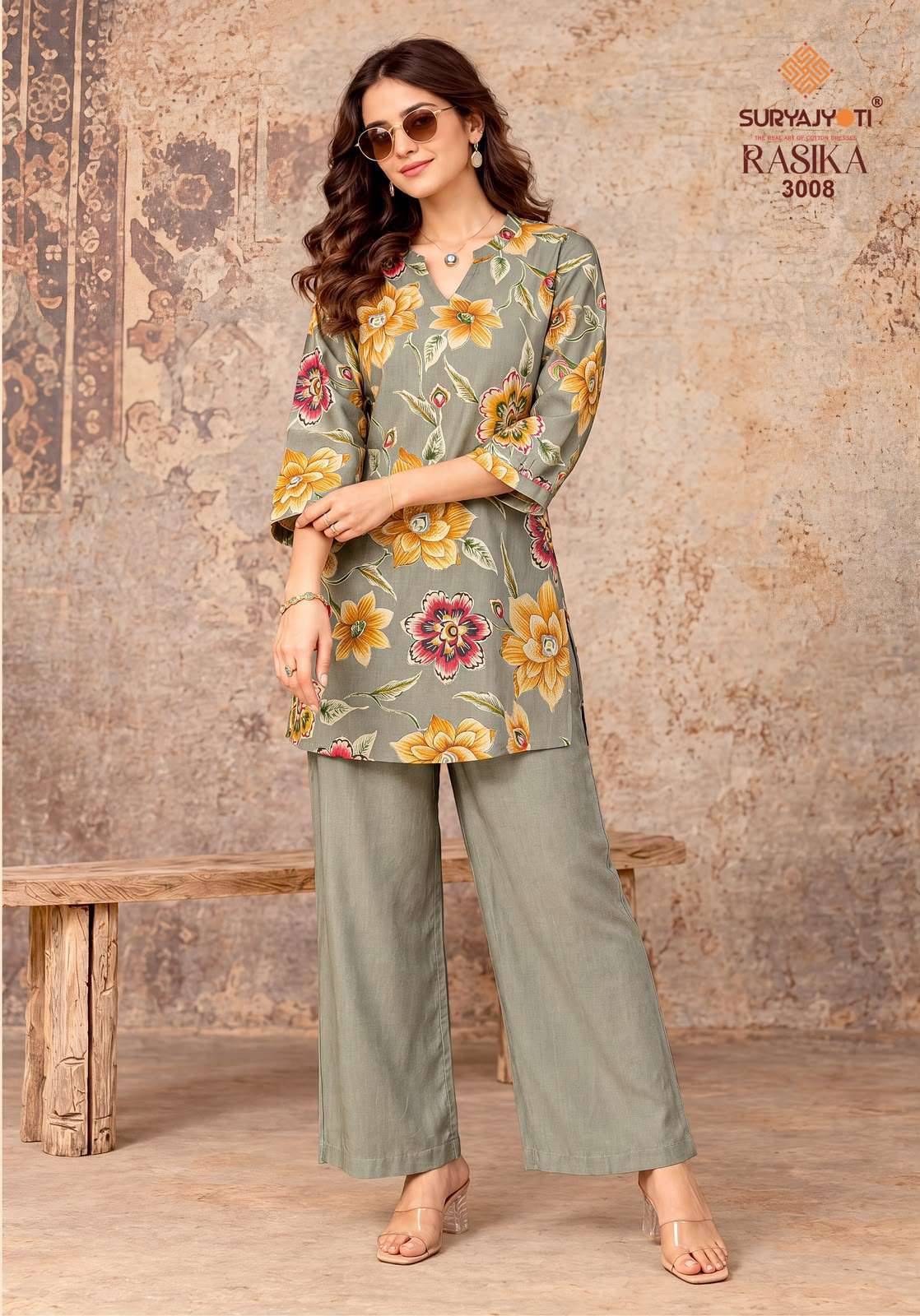RASIKA VOL-3 SERIES 3001 TO 3008 BY SURYAJYOTI DESIGNER DISCHARGE FOIL PRINTED VATICAN CO ORD SETS ARE AVAILABLE AT WHOLESALE PRICE