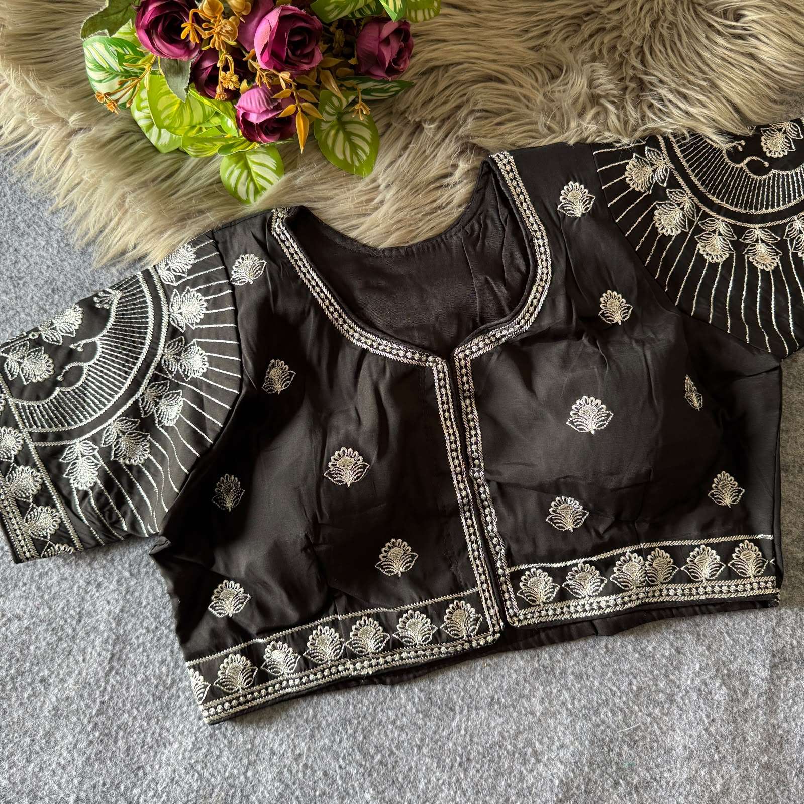 READYMADE BLOUSE SERIES 498 DESIGNER EMBROIDERY AND DIAMOND WORK SATIN SILK READYMADE BLOUSE ARE AVAILABLE AT WHOLESALE PRICE