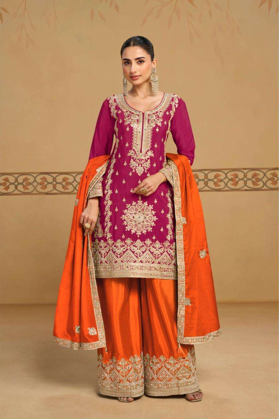 REVA SERIES 7717 BY GULKAYRA DESIGNER EMBROIDERY AND HAND WORK CHINON READYMADE SUITS ARE AVAILABLE AT WHOLESALE PRICE