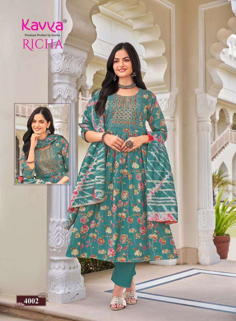 RICHA VOL-4 SERIES 4001 TO 4010 BY KAVYA DESIGNER FOIL PRINTED AND WORK VATICAN KURTI ARE AVAILABLE AT WHOLESALE PRICE