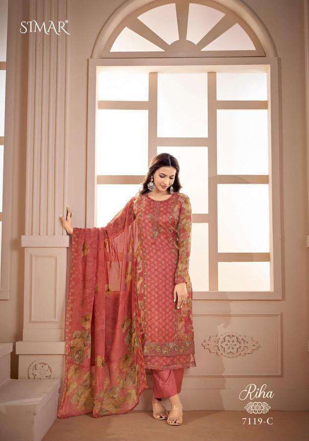 RIHA SERIES 7119 BY SIMAR DESIGNER DIGITAL PRINTED AND EMBROIDERY WORK VISCOSE PASHMINA SUITS ARE AVAILABLE AT WHOLESALE PRICE