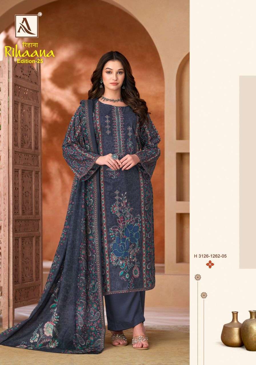 RIHAANA EDITION-25 SERIES 3126 BY ALOK SUITS DESIGNER WITH PRINTED AND WORK CAMBRIC COTTON SUITS ARE AVAILABLE AT WHOLESALE PRICE