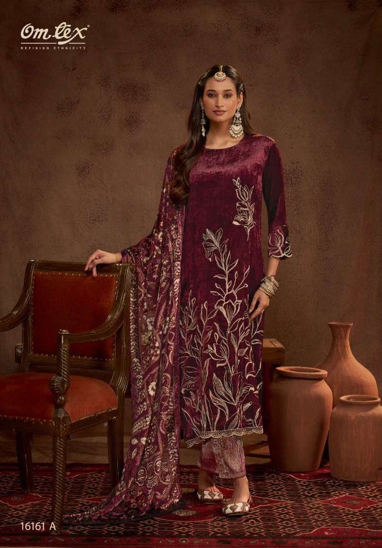 RITHA CRUSH VOL-46 SERIES 16161 BY OMTEX DESIGNER EMBROIDERY WORK VISCOSE VELVET CRUSH SUITS ARE AVAILABLE AT WHOLESALE PRICE
