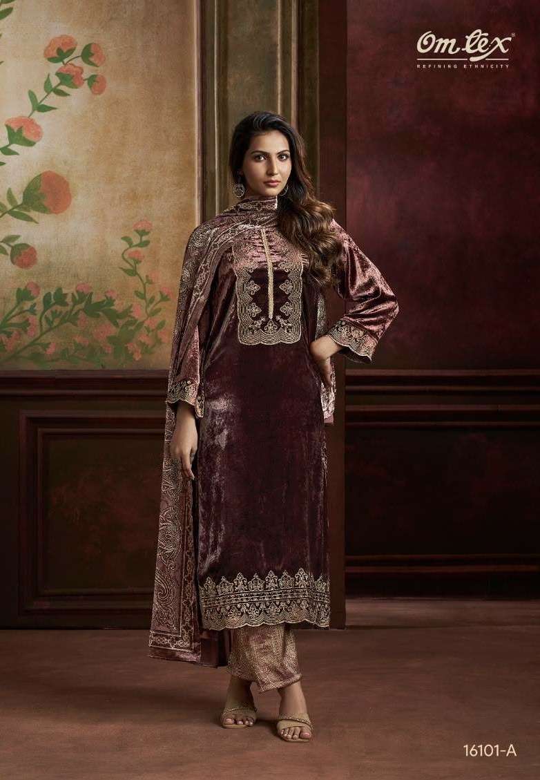 RITHA VOL-41 SERIES 16101 BY OMTEX DESIGNER EMBROIDERY WORK VISCOSE VELVET SUITS ARE AVAILABLE AT WHOLESALE PRICE 