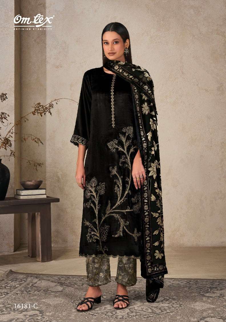 RITHA VOL-45 SERIES 16181 BY OMTEX DESIGNER EMBROIDERY WOK VISCOSE VELVET SUITS ARE AVAILABLE AT WHOLESALE PRICE