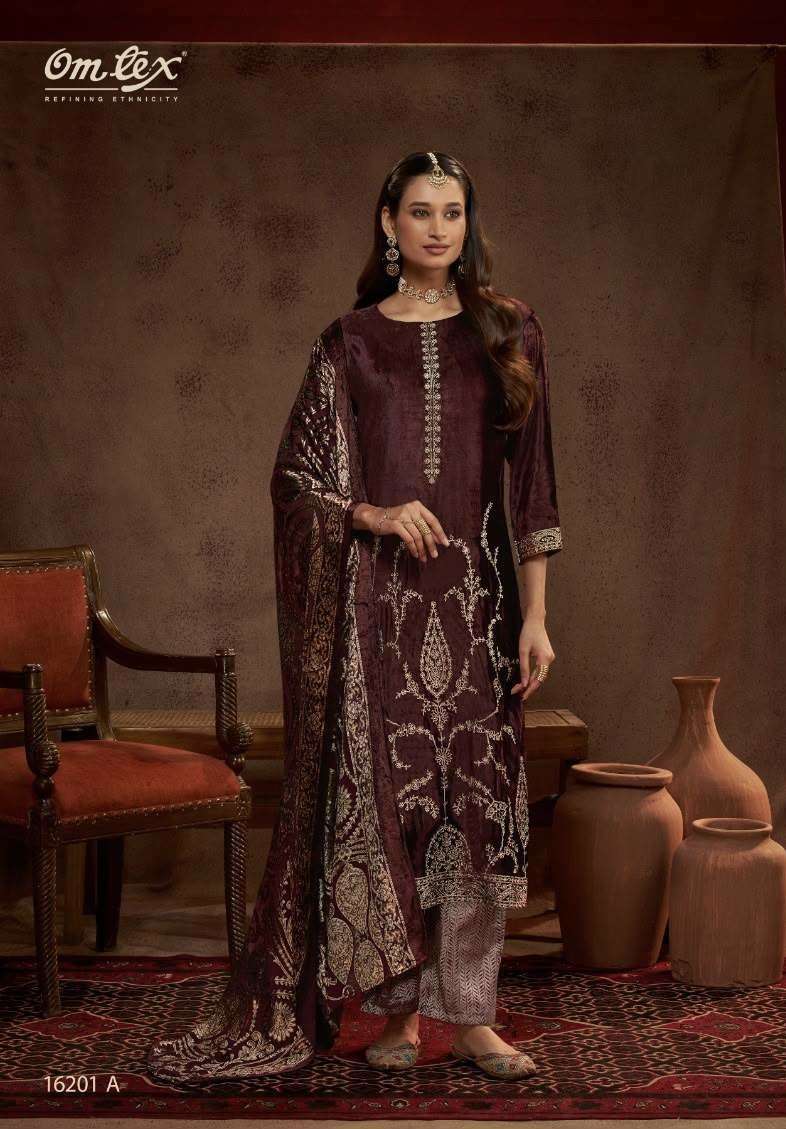 RITHA VOL-47 SERIES 16201 BY OMTEX DESIGNER EMBROIDERY WORK VISCOSE VELVET SUITS ARE AVAILABLE AT WHOLESALE PRICE
