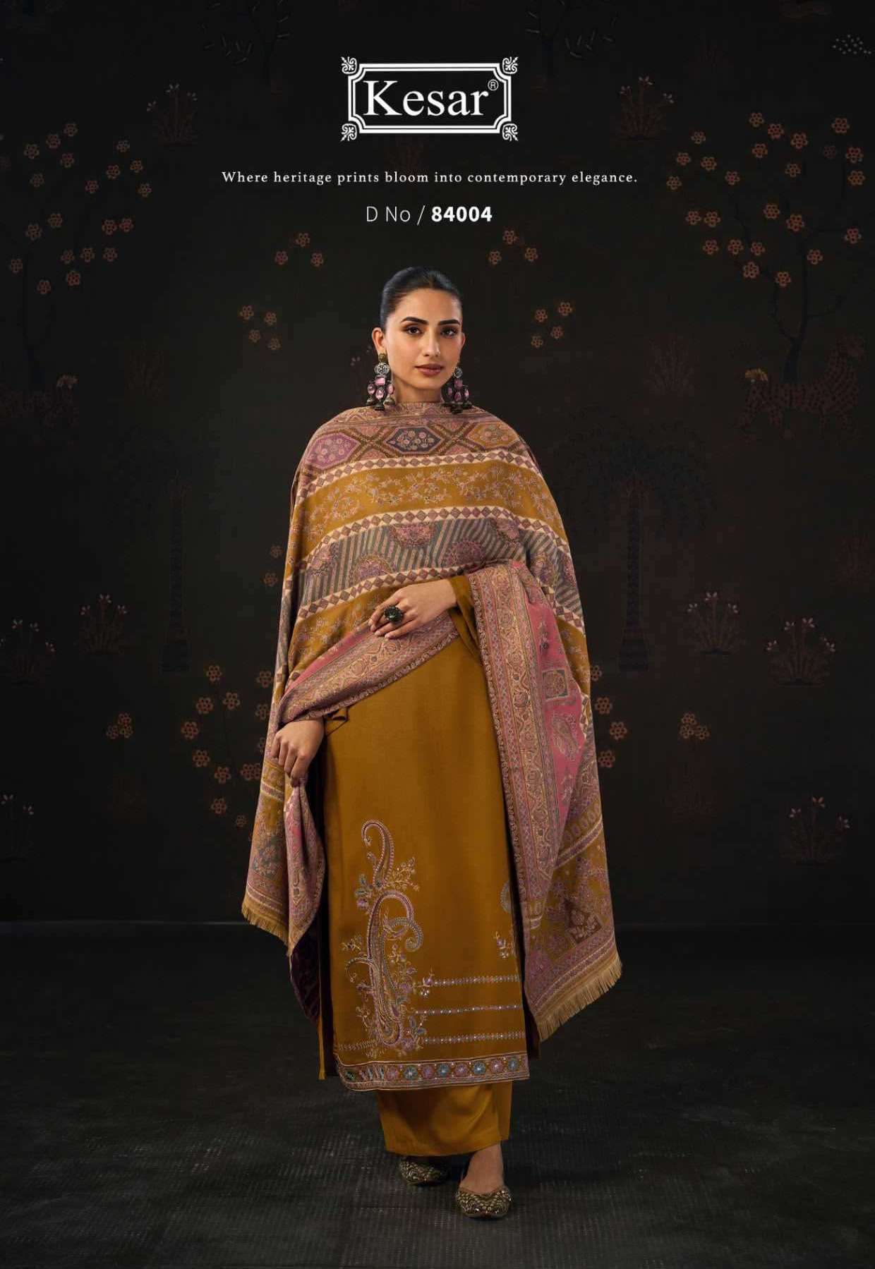 ROOH SERIES 84001 TO 84004 BY KESAR DESIGNER EMBROIDERY WORK VISCOSE PASHMINA SUITS ARE AVAILABLE AT WHOLESALE PRICE