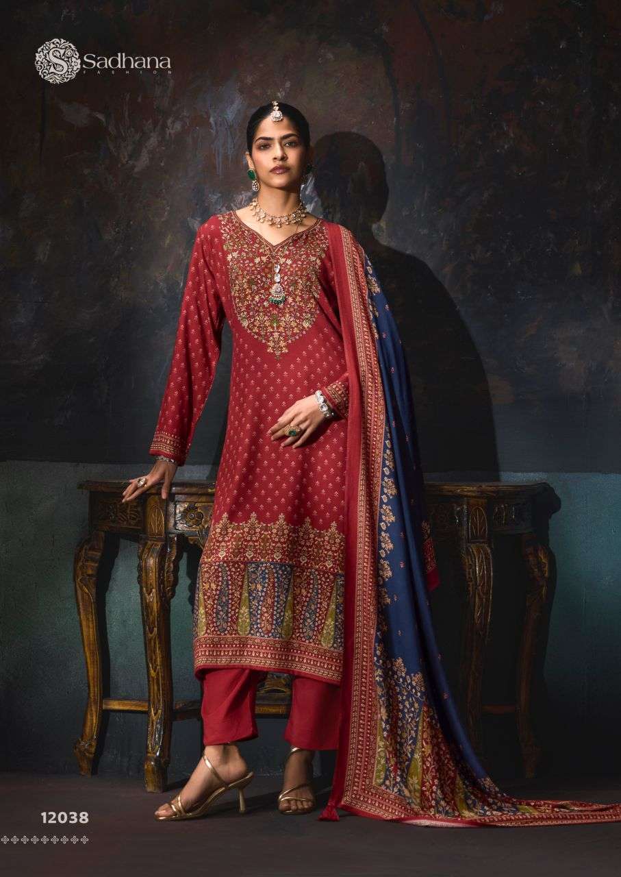 ROSA SERIES 12037 TO 12042 BY SADHANA DESIGNER DIGITAL PRINTED AND KHATLI WORK VISCOSE PASHMINA SUITS ARE AVAILABLE AT WHOLESALE PRICE