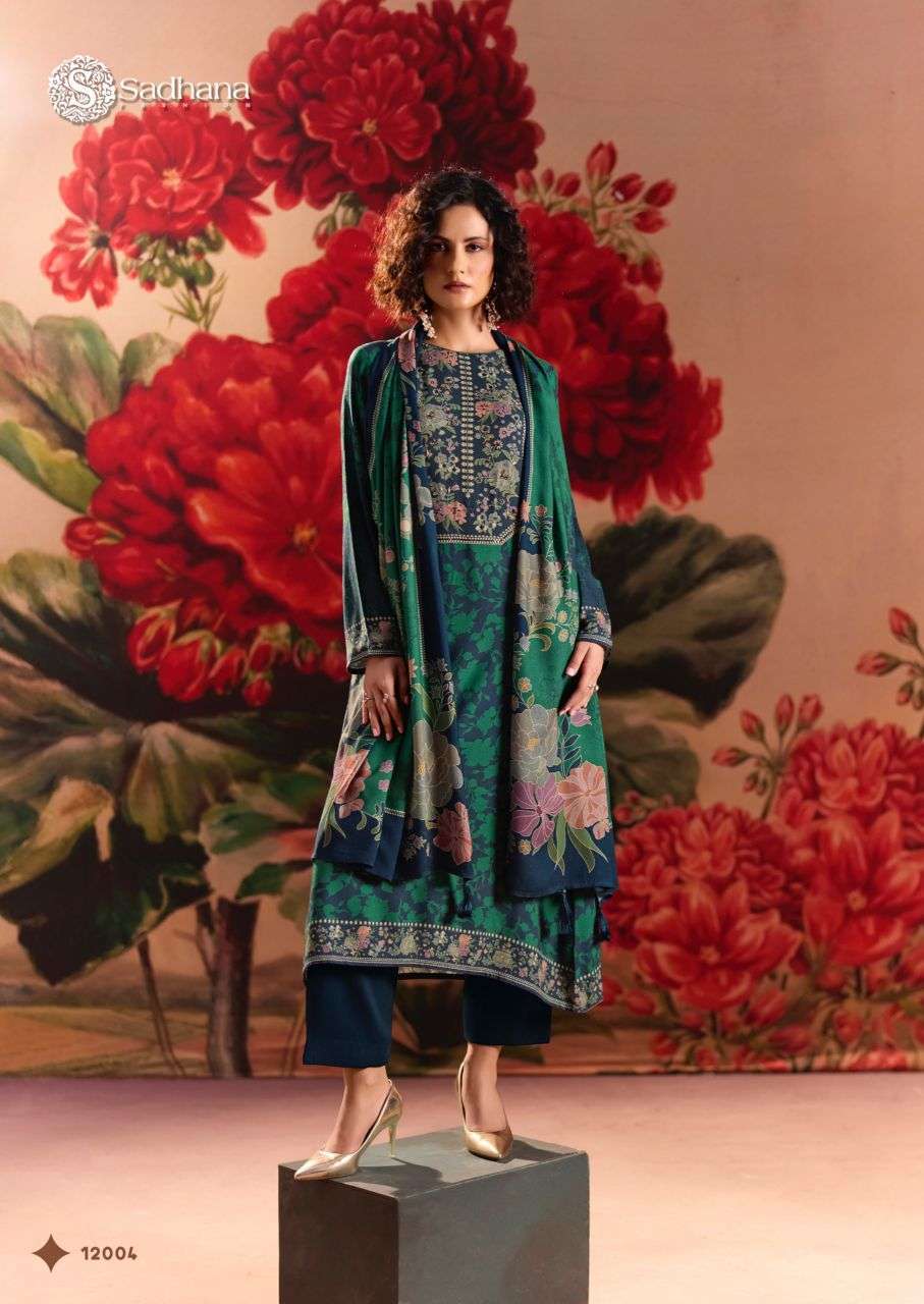 ROSE REVERIE SERIES 12001 TO 12006 BY SADHANA DESIGNER DIGITAL PRINTED AND KHATLI WORK VISCOSE PASHMINA SUITS ARE AVAILABLE AT WHOLESALE PRICE