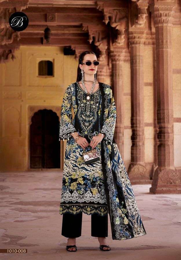 SAFIYA VOL-3 SERIES 1010 BY BELLIZA DESIGNER DIGITAL PRINTED AND EMBROIDERY WORK COTTON SUITS ARE AVAILABLE AT WHOLESALE PRICE