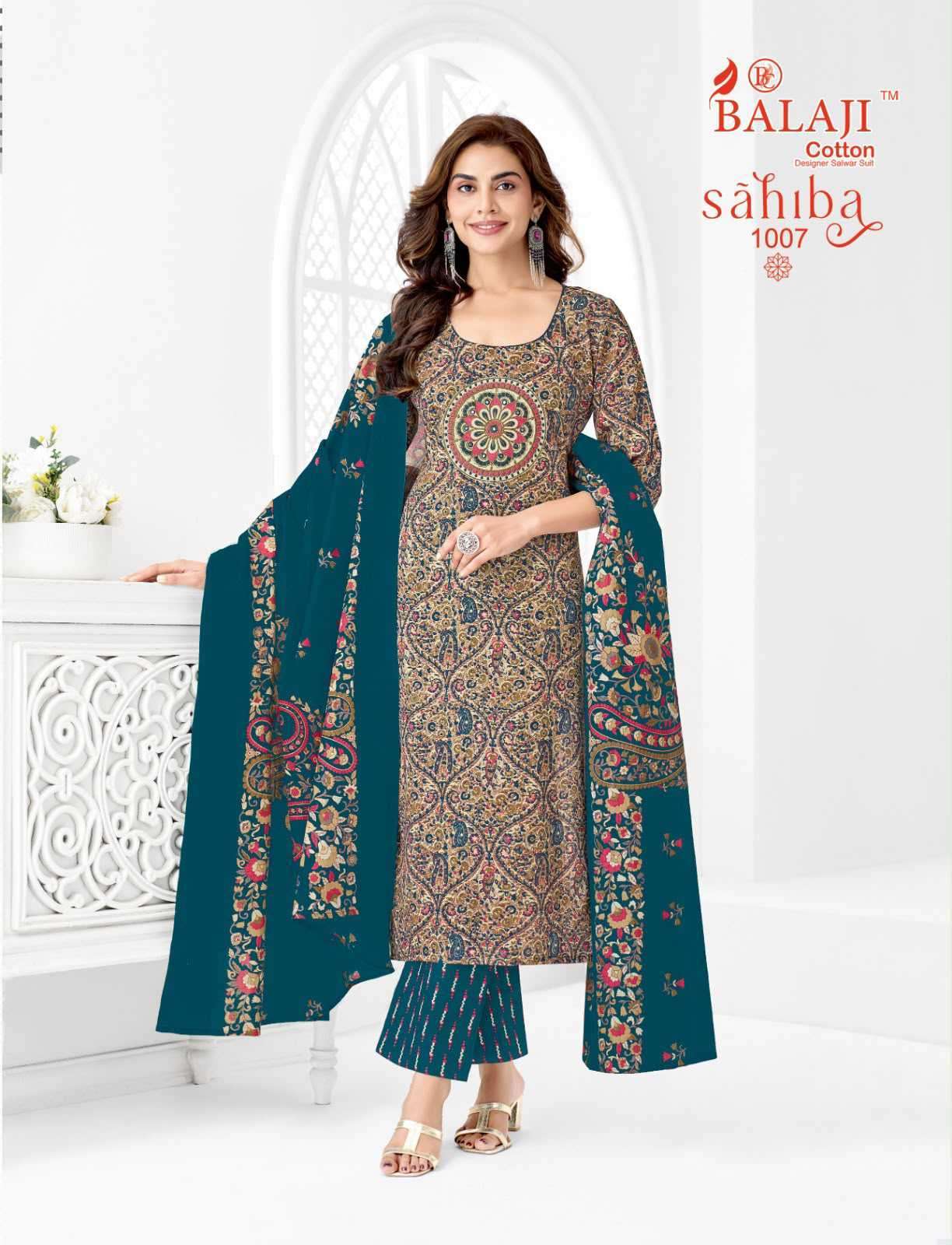 SAHIBA VOL-1 SERIES 1001 TO 1008 BY BALAJI COTTON DESIGNER PRINTED AND WORK COTTON READYMADE SUITS ARE AVAILABLE AT WHOLESALE PRICE