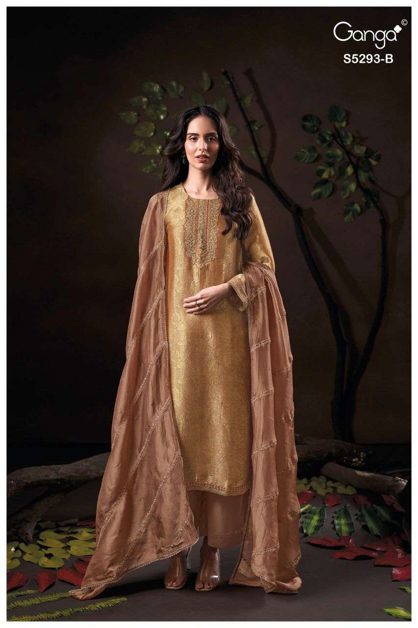 SAIRYA SERIES 5293 BY GANGA DESIGNER HAND WORK BEMBERG SILK JACQUARD SUITS ARE AVAILABLE AT WHOLESALE PRICE