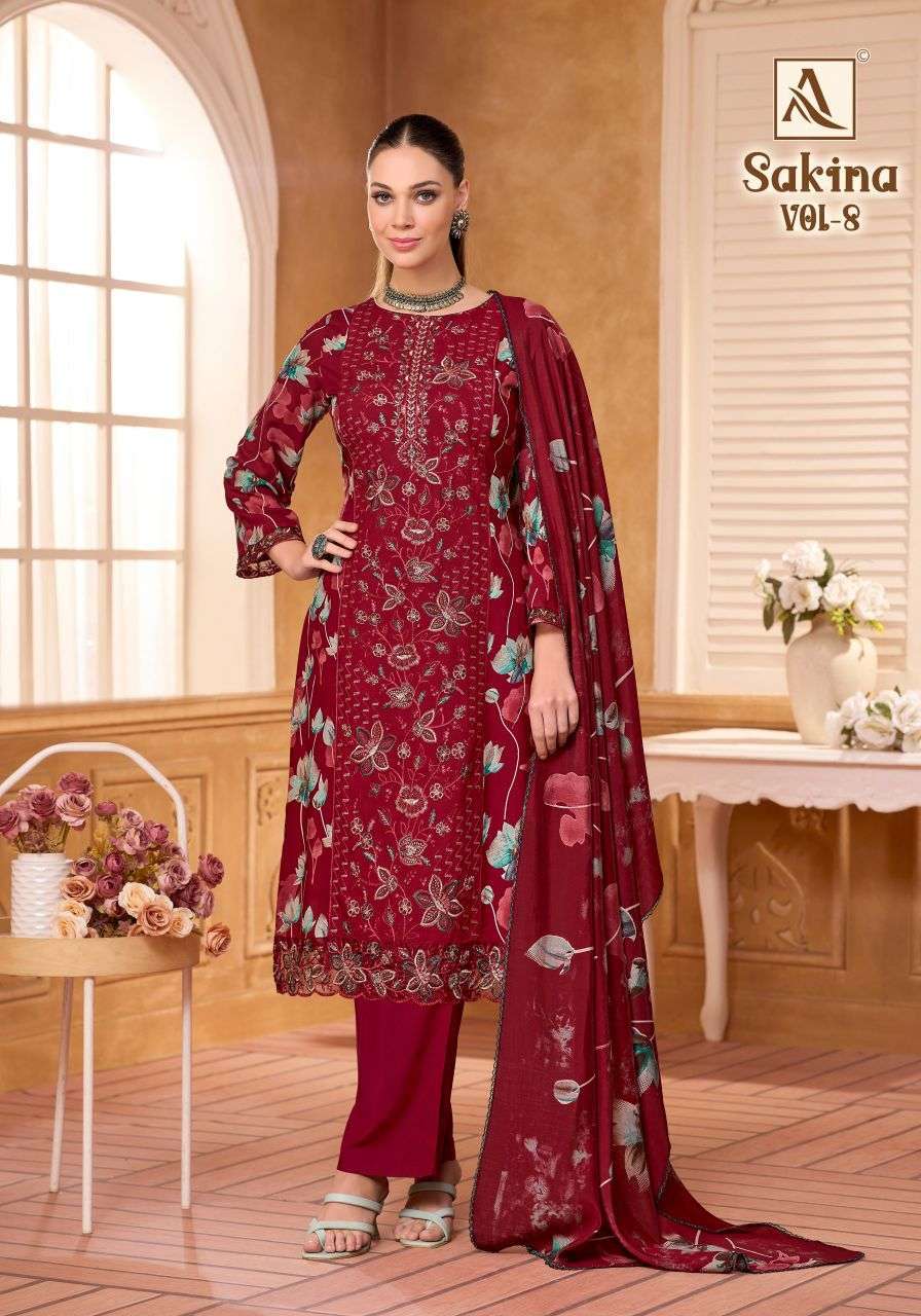 SAKINA VOL-8 SERIES 3103 BY ALOK SUITS DESIGNER EMBROIDERY WORK VISCOSE RAYON SUITS ARE AVAILABLE AT WHOLESALE PRICE