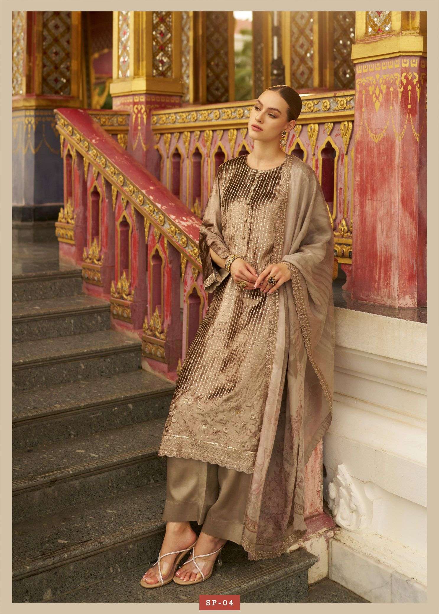SAPPHIRE SERIES 01 TO 04 BY VARSHA DESIGNER SEQUENCE WITH THREAD AND EMBROIDERY WORK PLUSH VELVET SUITS ARE AVAILABLE AT WHOLESALE PRICE 