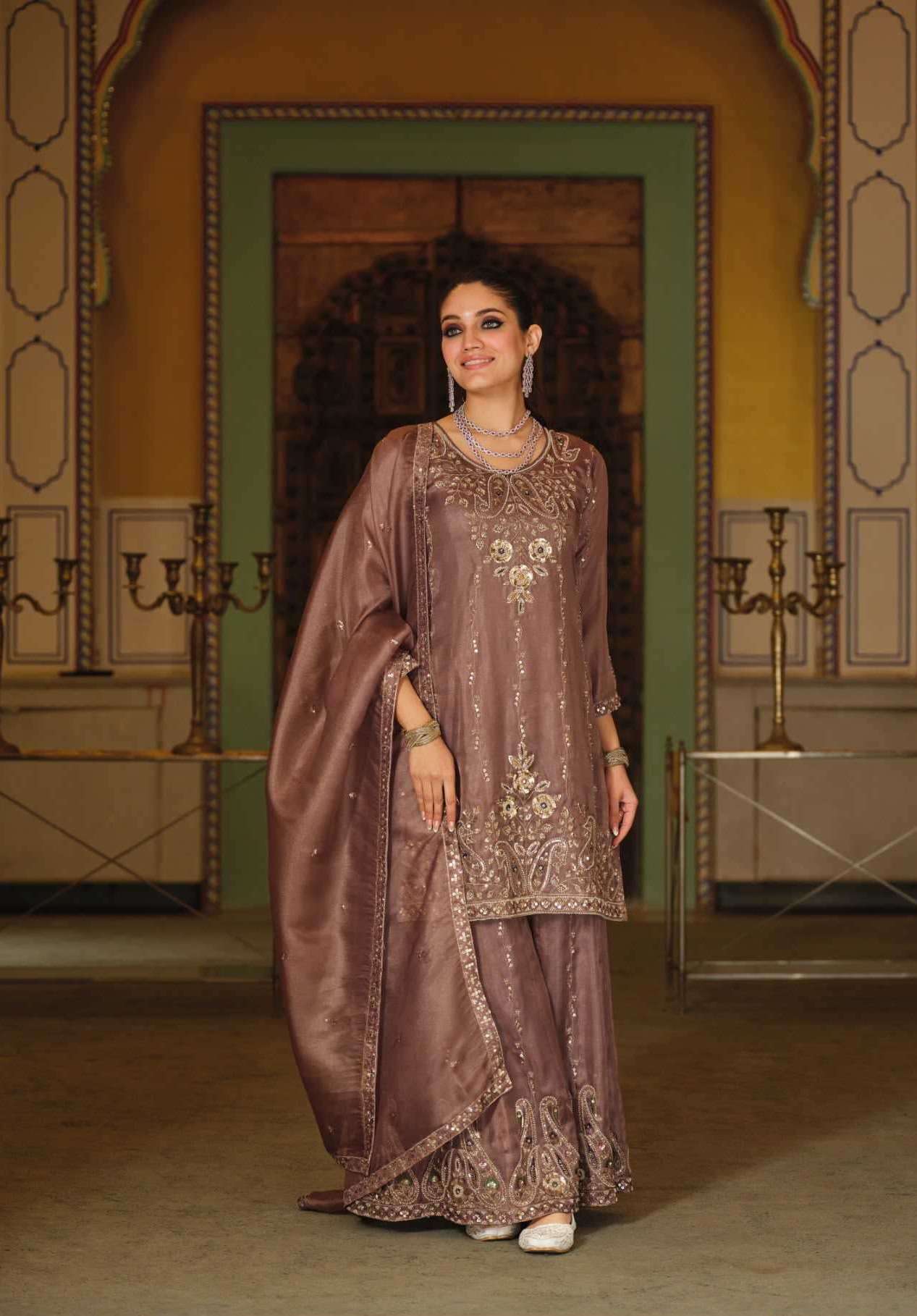 SARA SERIES 2454 TO 2456 BY EBA DESIGNER BEADS WORK SHIMMER SILK READYMADE SUITS ARE AVAILABLE AT WHOLESALE PRICE
