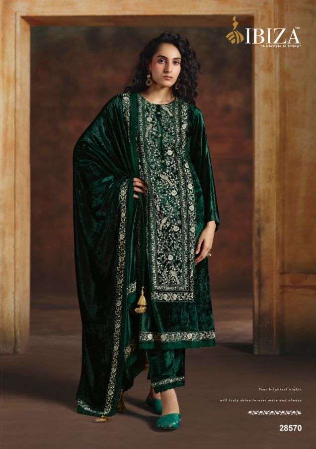 SEHER SERIES 28569 BY IBIZA DESIGNER EMBROIDERY AND HAND WORK VISCOSE VELVET SUITS ARE AVAILABLE AT WHOLESALE PRICE
