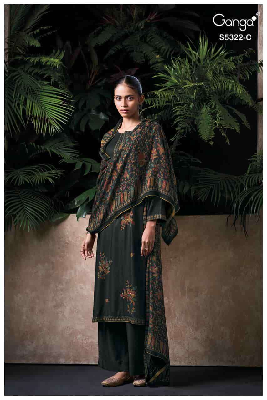 SELYRA SERIES 5322 BY GANGA DESIGNER PRINTED WITH HAND EMBROIDERY AND HAND WORK WOOL PASHMINA SUITS ARE AVAILABLE AT WHOLESALE PRICE