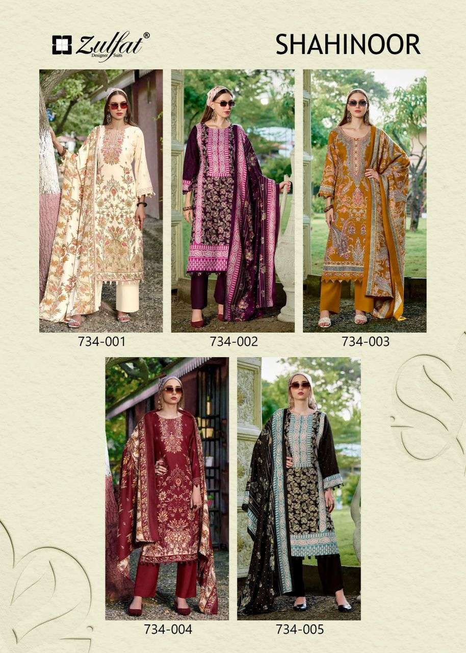 SHAHINOOR SERIES 734 BY ZULFAT DESIGNER PRINTED WOOL PASHMINA SUITS ARE AVAILABLE AT WHOLESALE PRICE