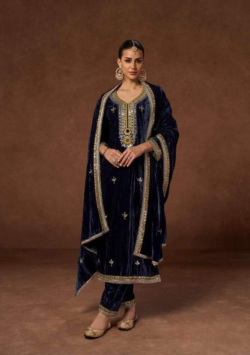 SHISHA SERIES 90001 BY KESAR DESIGNER EMBROIDERY AND SHISHA WORK CCRUSH VELVET SUITS ARE AVAILABLE AT WHOLESALE PRICE