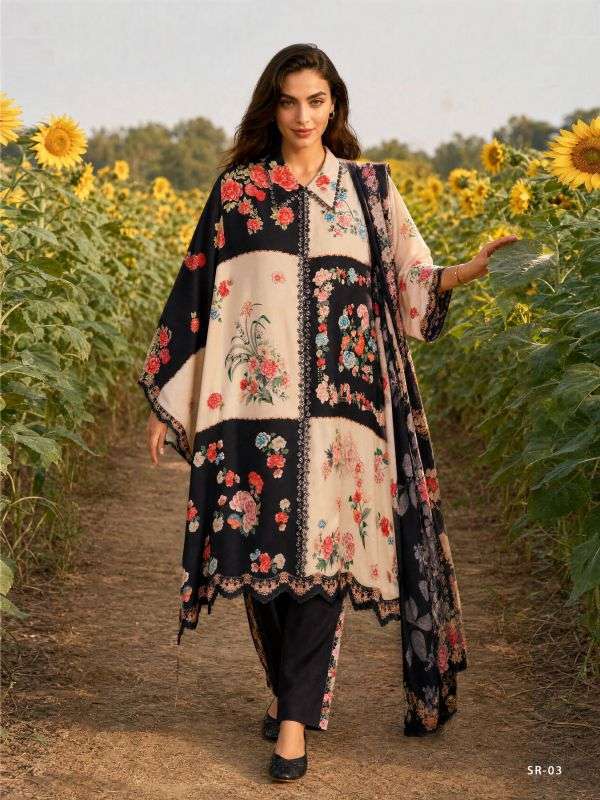 SINCRONIA SERIES 01 TO 06 BY VARSHA DESIGNER PRINTED AND PATCH WORK VISCOSE TWILL PASHMINA SUITS ARE AVAILABLE AT WHOLESALE PRICE