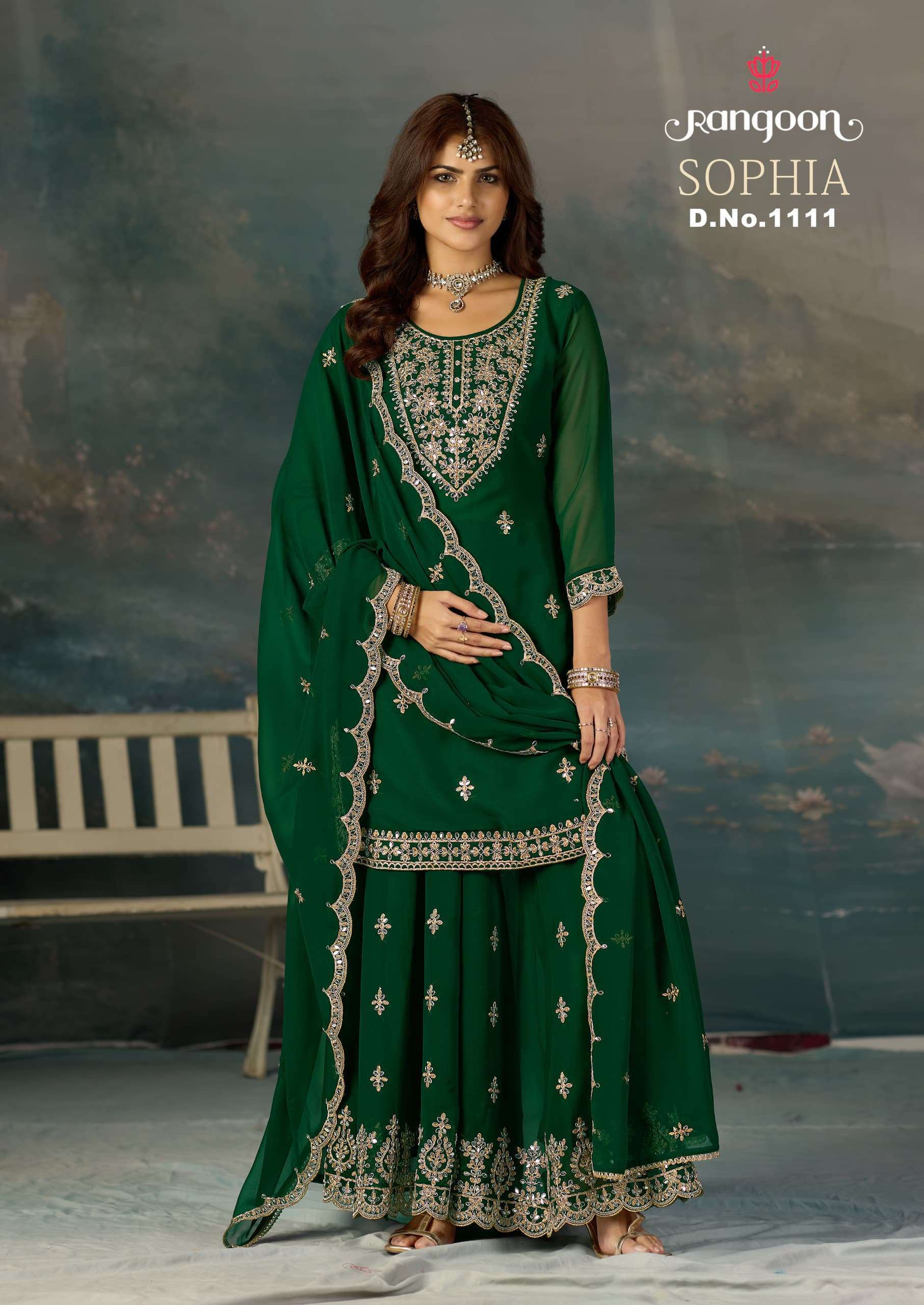 SOPHIA SERIES 1110 TO 1113 BY RANGOON DESIGNER KHATLI HAND WORK GEORGETTE TOP WITH BOTTOM AND DUPATTA ARE AVAILABLE AT WHOLESALE PRICE