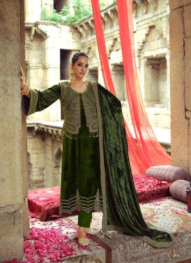 SUNEHRI VOL-2 SERIES 27111 TO 27116. BY IBIZA DESIGNER EMBROIDERY WORK VISCOSE VELVET SUITS ARE AVAILABLE AT WHOLESALE PRICE