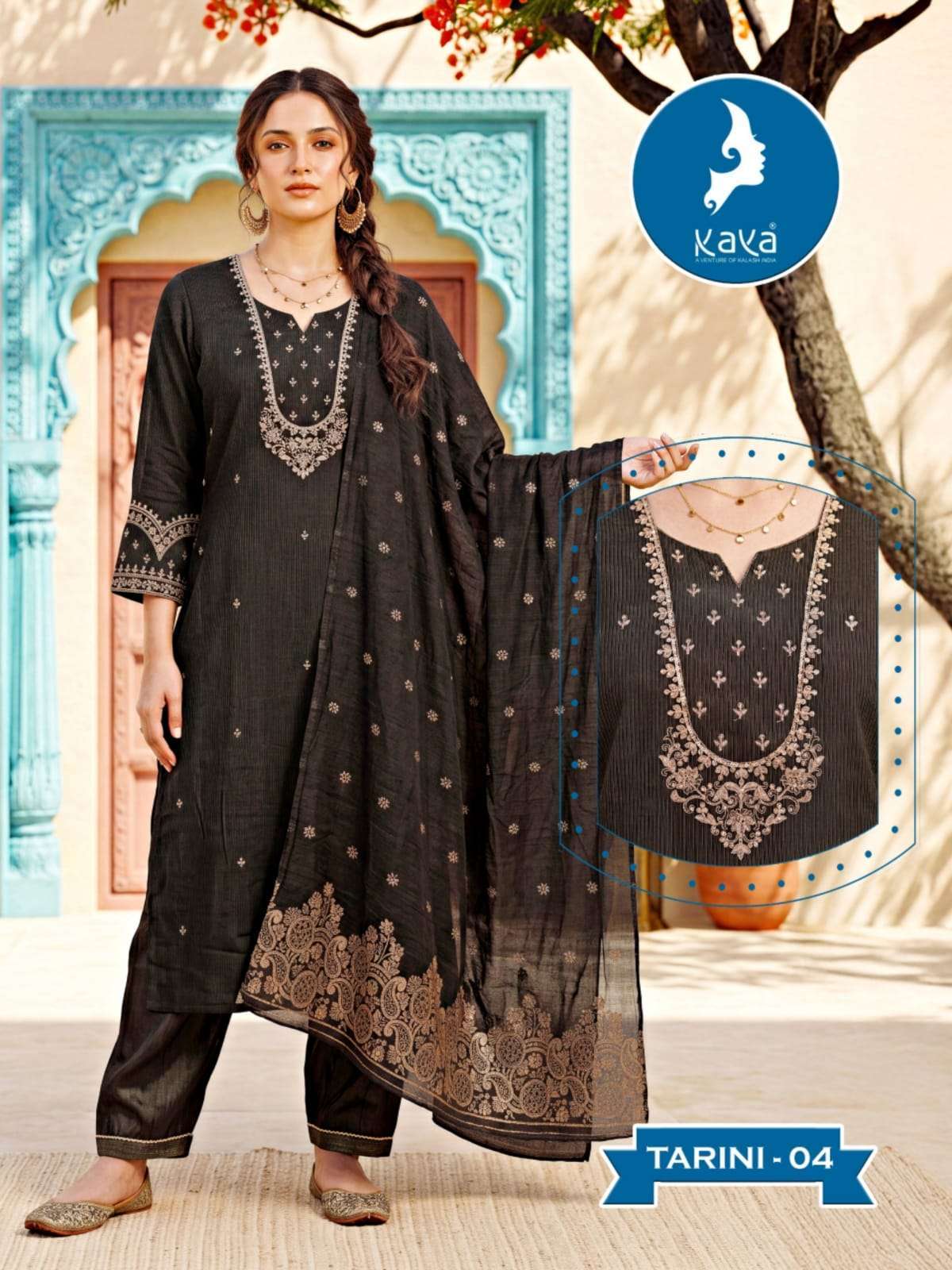 TARINI SERIES 01 TO 06 BY KAYA DESIGNER EMBROIDERY WORK SHIMMER TOP WITH BOTTOM AND DUPATTA ARE AVAILABLE AT WHOLESALE PRICE