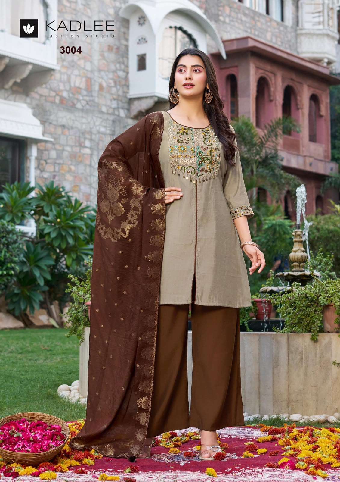 TARNIKA SERIES 3001 TO 3004 BY KADLEE DESIGNER THREAD AND HAND WORK ROMAN SILK TOP WITH BOTTOM AND DUPATTA ARE AVAILABLE AT WHOLESALE PRICE