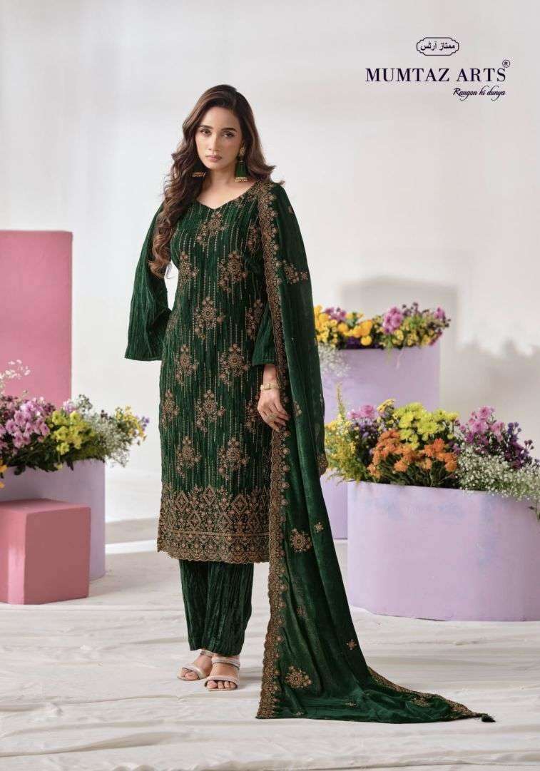 THE ROYAL CHAPTER SERIES 1001 TO 1004 BY MUMTAZ ARTS DESIGNER EMBROIDERY WORK CRUSH VELVET SUITS ARE AVAILABLE AT WHOLESALE PRICE 
